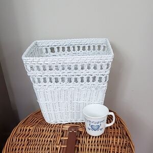 White Woven Decorative Basket 10.5" Tall